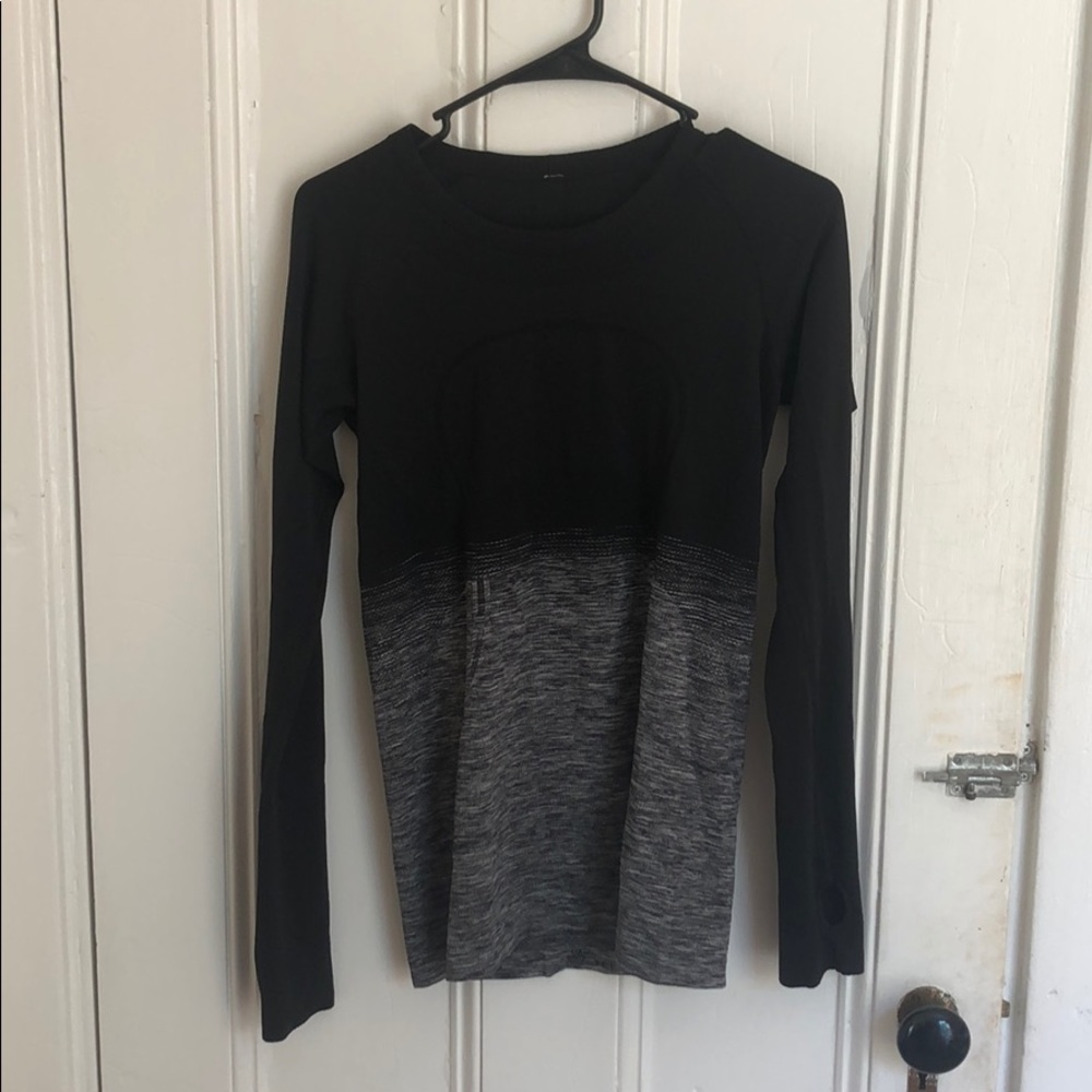 Black/Gray Lululemon Swiftly Long Sleeve Top